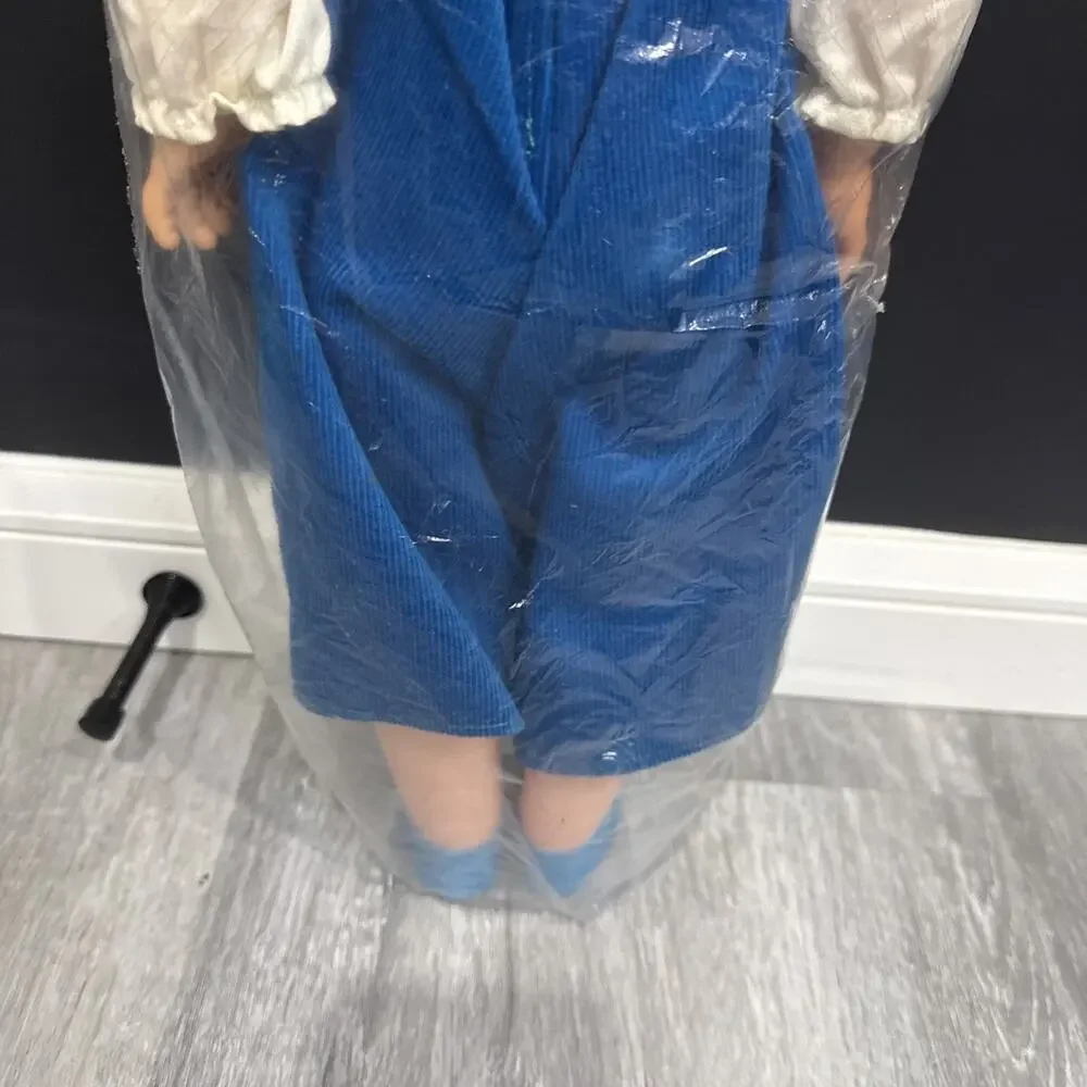 Vintage 19” Hard Plastic Blonde Girl Blue Jumper Overall Outfit *